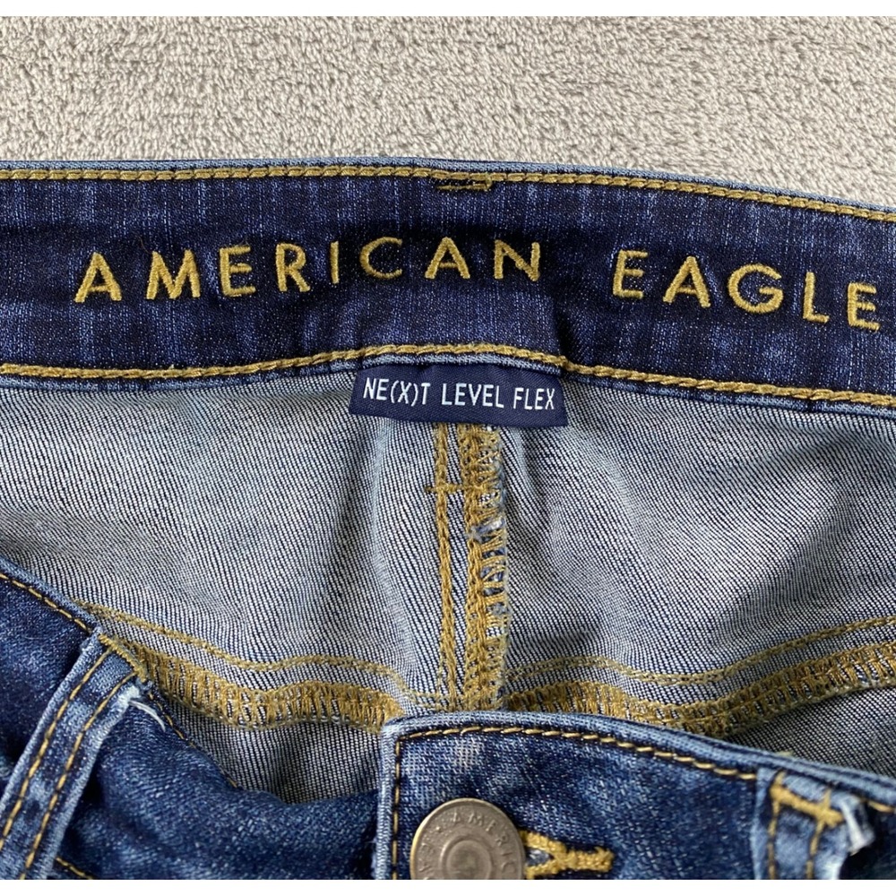 American Eagle Mens Next Level Flex Slim Taper Distressed Dark Wash Jeans 32x30 - Picture 3 of 16
